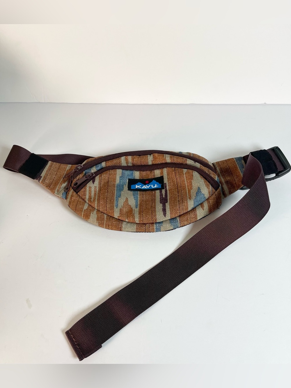 Kavu Brown Multi-Pattern Waist Pack with Blue Accents